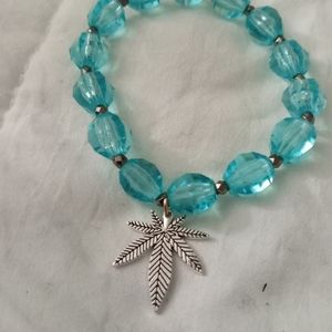 Hand Crafted silver plated Hemp leaf crystal statement bracelet